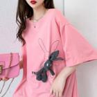 Elbow-sleeve Rabbit Detail T-shirt