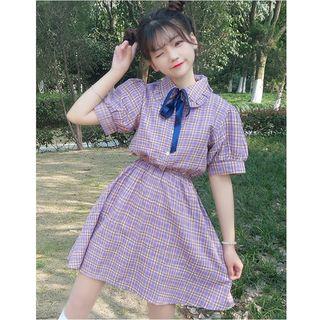 Frill Trim Bow Short-sleeve Dress