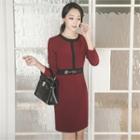 Round-neck Contrast-trim Sheath Dress