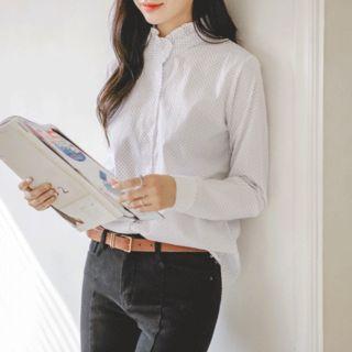 Frill-neck Cotton Blouse (2 Designs)