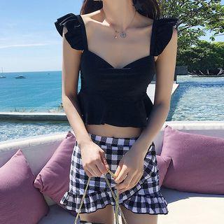 Set: Tankini Top + Plaid Bottom