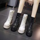 Faux Leather Platform Wedge Short Boots