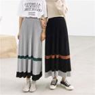 Color Block Knit Pleated Midi Skirt