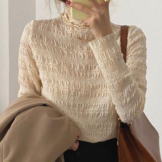 High-neck Chiffon Lace Top Almond - One Size