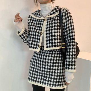 Houndstooth Cropped Jacket / Mini A-line Skirt