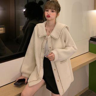 Collared Button-up Jacket White - One Size