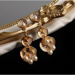 Faux Pearl Alloy Shell Dangle Earring 1 Pair - S925 Silver Stud - Gold - One Size