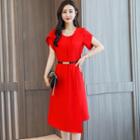 Short-sleeve A-line Chiffon Party Dress