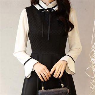 Tall Size Contrast-trim Tie-neck Blouse