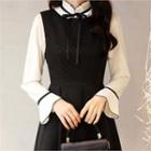 Tall Size Contrast-trim Tie-neck Blouse