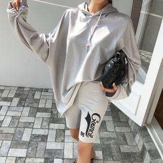 Set: Drop-shoulder Hoodie + Letter Bike Shorts