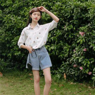 Printed Bear Oversize Shirt White - One Size