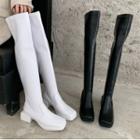 Square-toe Block Heel Over-the-knee Boots