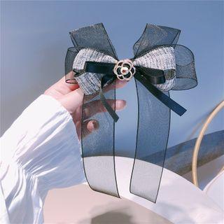 Flower Chiffon Bow Hair Clip Gray & Black - One Size
