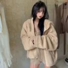 Faux Shearling Zip Jacket / Knit Sleeveless Top / Knit Shorts