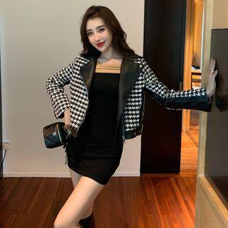 Houndstooth Cropped Zip-up Jacket