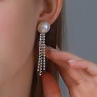 Faux Pearl Rhinestone Fringed Earring 1 Pair - 01 - S269 - Gold - One Size