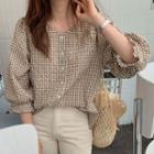 Checked 3/4-sleeve Blouse As Shown In Figure - One Size