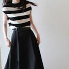 Cap-sleeve Striped Top / Midi A-line Skirt