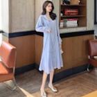 Notch Lapel Ruffle Hem Midi Shirtdress