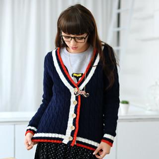Cable-knit Cardigan Dark Blue - One Size