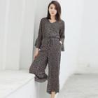 Floral Print Bell Long-sleeve Jumpsuit