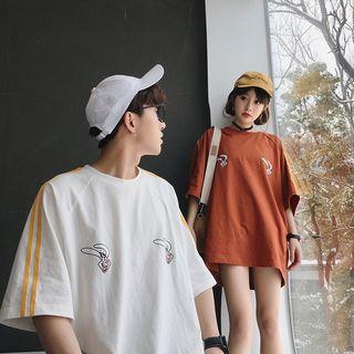 Couple Matching Rabbit Print Elbow-sleeve T-shirt