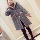 Fleece-lined Hooded Plaid Buttoned Coat