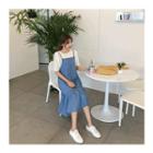 Spaghetti-strap Ruffle-hem Denim Dress