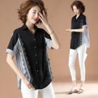 Short-sleeve Pinstriped Lace Trim Shirt