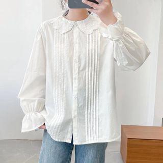 Plain Pintuck Blouse White - One Size