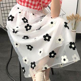 Mesh Overlay Floral Embroidered Skirt