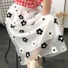 Mesh Overlay Floral Embroidered Skirt