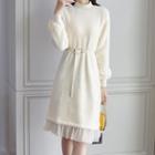 Belted Midi A-line Sweater Dress