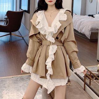 Long-sleeve Ruffled Mini Dress / Buttoned Jacket
