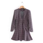Long-sleeve Floral Print Double-breasted A-line Dress