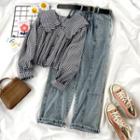 Collared Gingham Blouse / Wide-leg Jeans