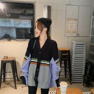 Mock Two-piece Striped Shirt Panel - Black & Blue - One Size