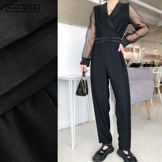 Mesh-sleeve Wide-leg Jumpsuit