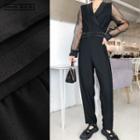 Mesh-sleeve Wide-leg Jumpsuit