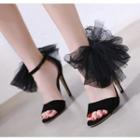 Mesh Bow Ankle Strap High Heel Sandals