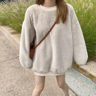 Long-sleeve Plain Loose Fit Fleece Sweatshirt