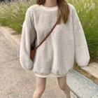 Long-sleeve Plain Loose Fit Fleece Sweatshirt