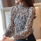 Stand Collar Star Print Blouse With Camisole Top