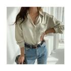 Pocket-patch Satin Shirt Light Beige - One Size