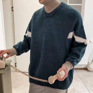 Inset Turtleneck Color-block Oversize Sweater