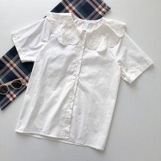 Short-sleeve Peter-pan Collar Shirt White - One Size