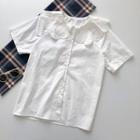 Short-sleeve Peter-pan Collar Shirt White - One Size