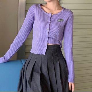 Round-neck Long-sleeve Cropped Cardigan