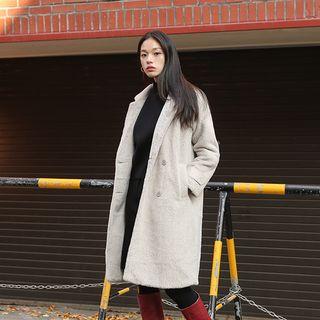 Double-breasted Faux-fur Coat Beige - One Size
